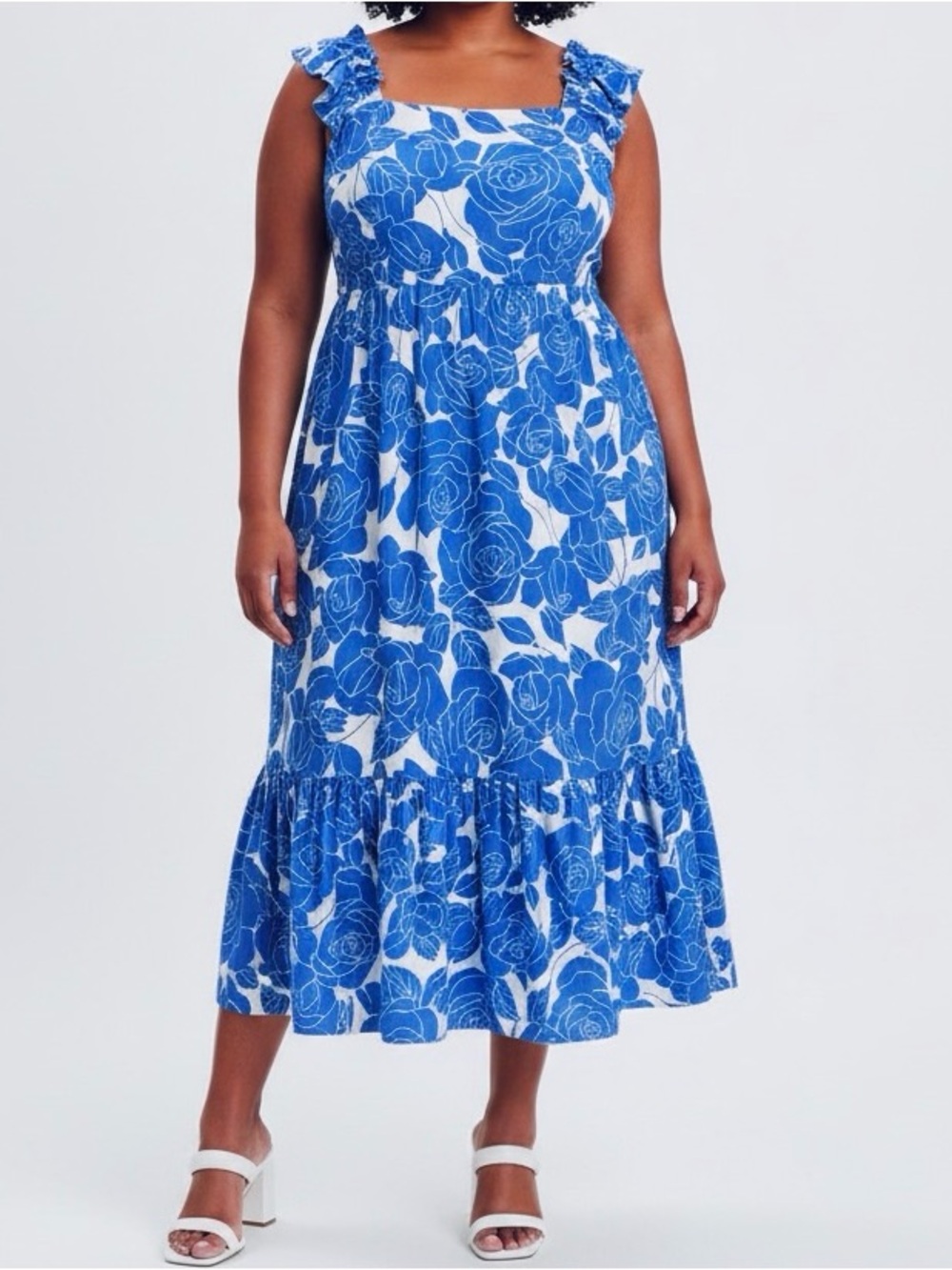 NWT London Times Woman Floral Blue and White Women's Maxi Dress Size 18W